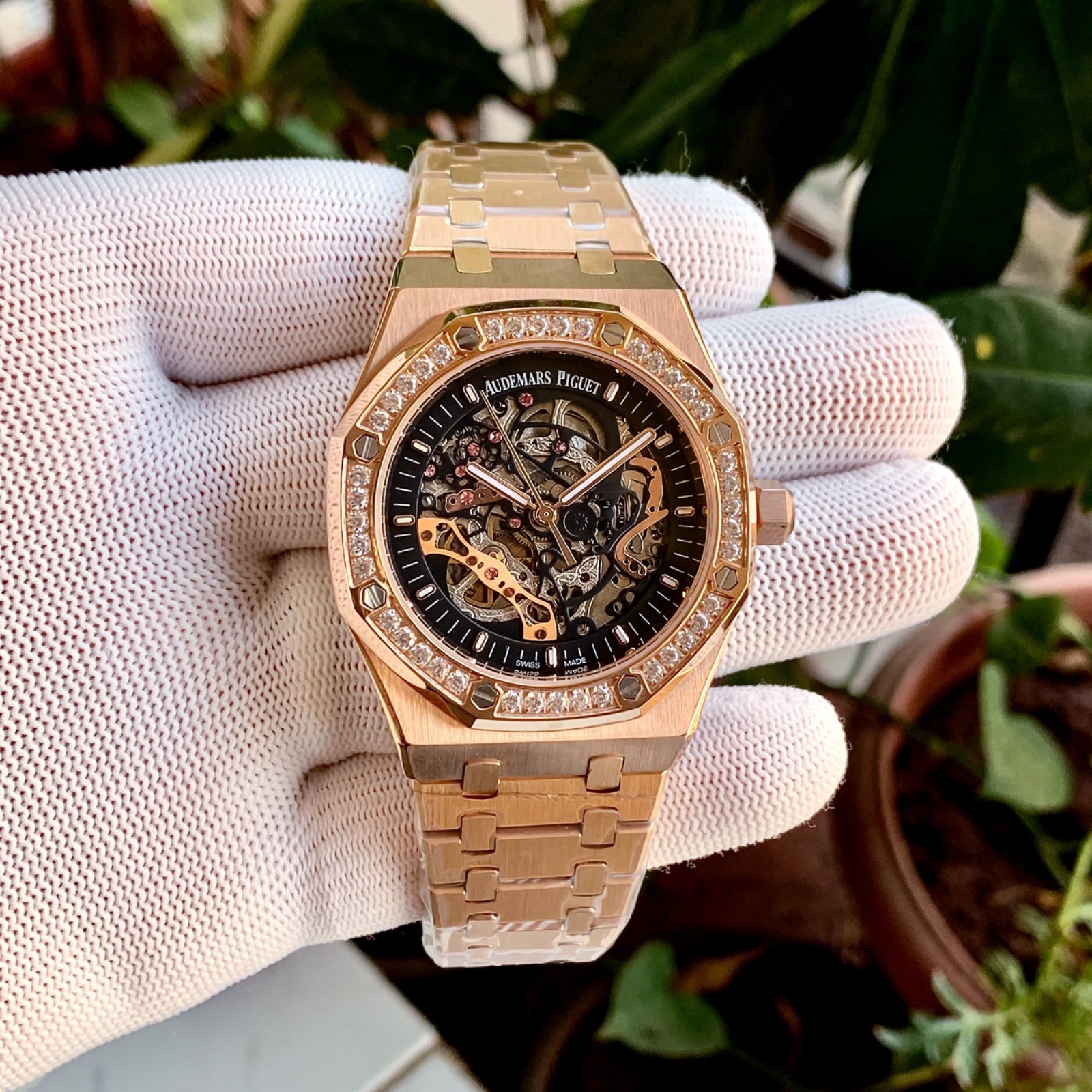 Audemars Piguet Royal Oak Skeleton RG Diamond Bezel Celebrity Watches