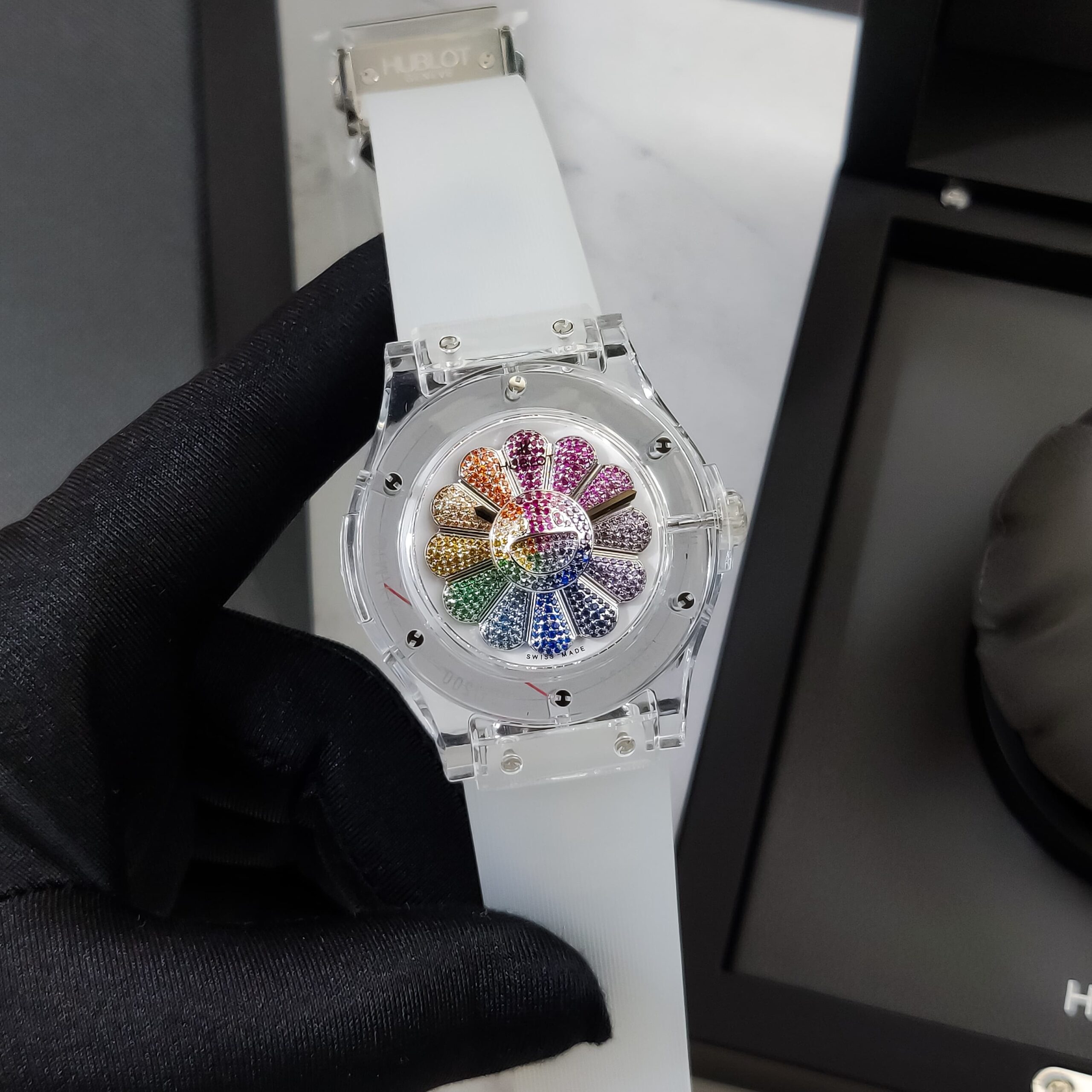 HUblot Classic Fusion Takashi Sapphire Rainbow White - Celebrity Watches